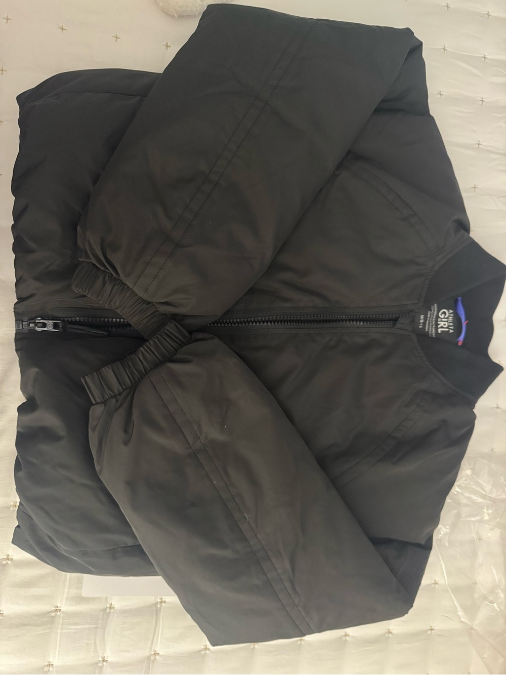 Athleta Black Kids Puffer Bomber Jacket with Ribbed Collar